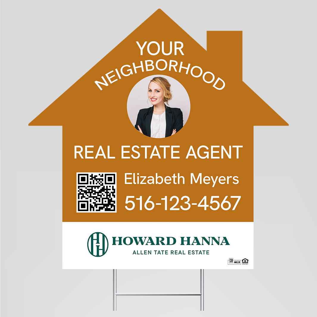 Howard Hanna house shaped real estate agent neighborhood yard sign