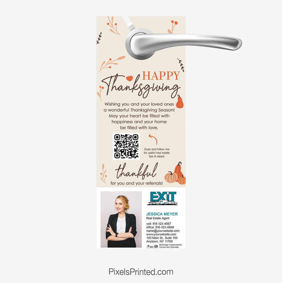 EXIT realty happy Thanksgiving door hangers with QR code