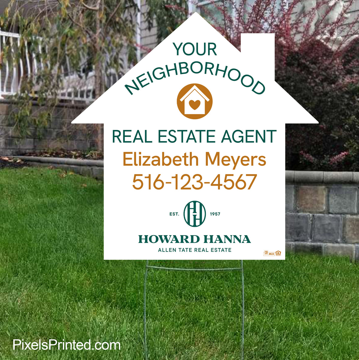 howard hanna house shaped real estate agent neighborhood yard sign