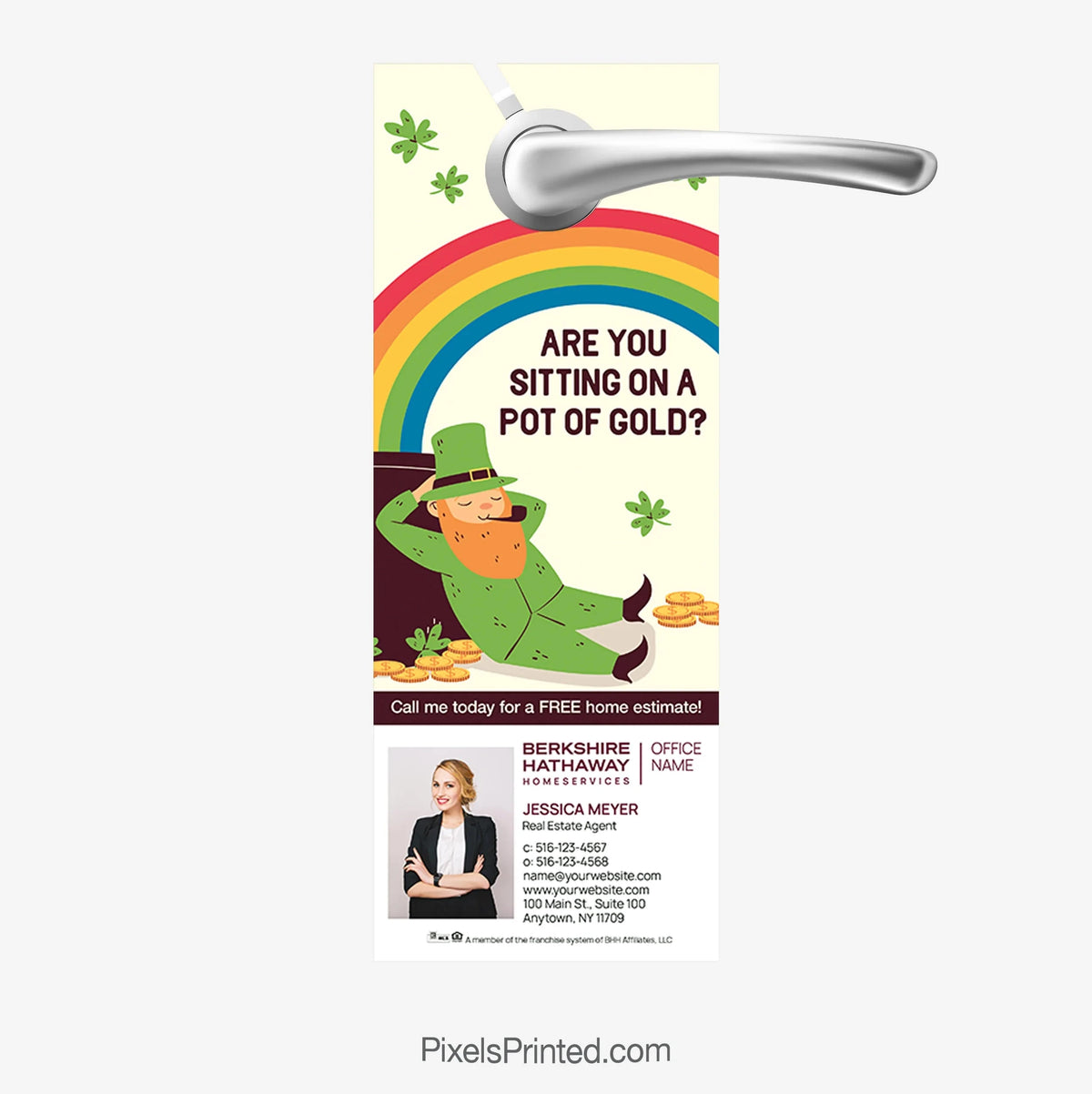 Berkshire Hathaway festive St. Patrick’s Day real estate door hanger PixelsPrinted 