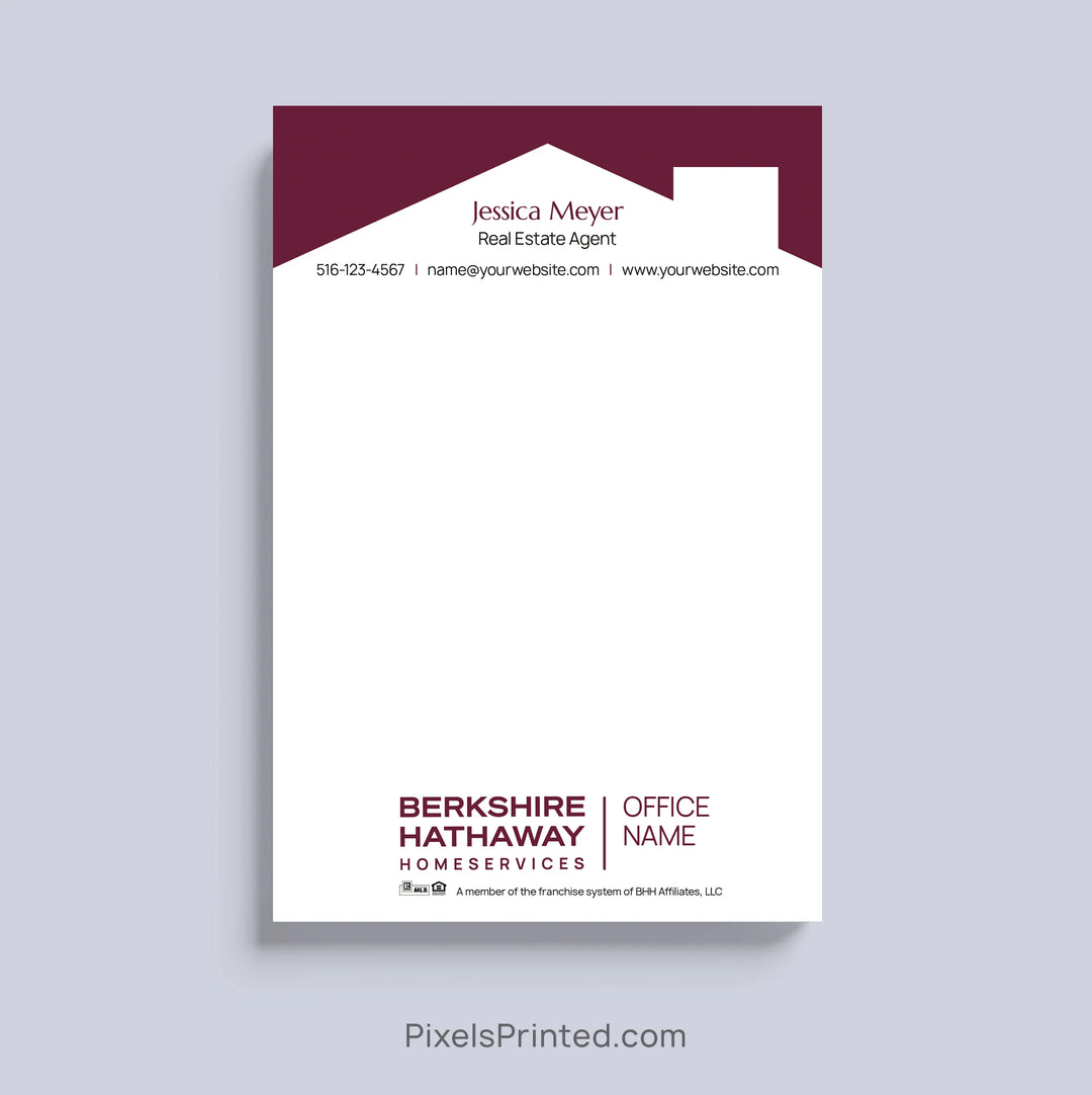Berkshire Hathaway HomeServices realtor notepad with house roof design and agent branding