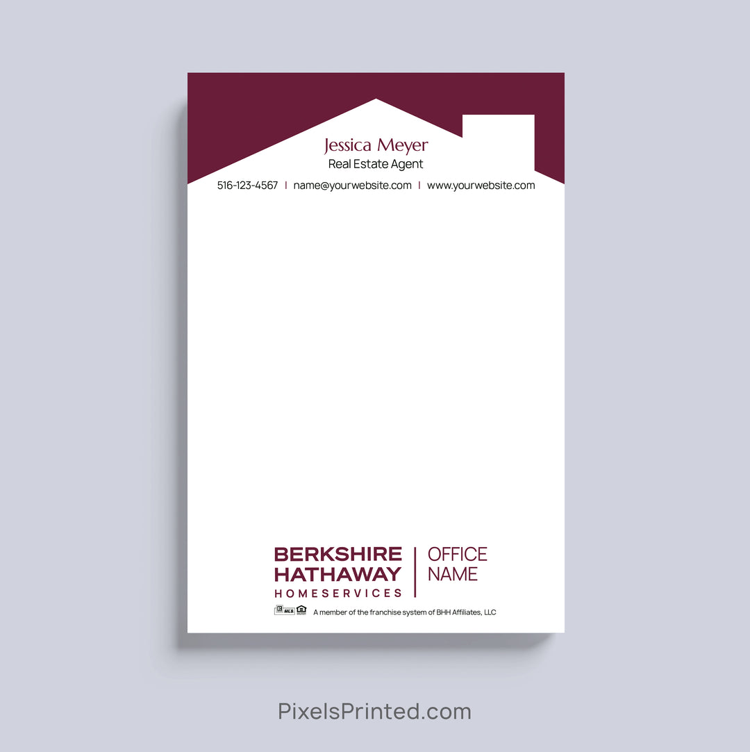 Berkshire Hathaway HomeServices realtor notepad with house roof design and agent branding