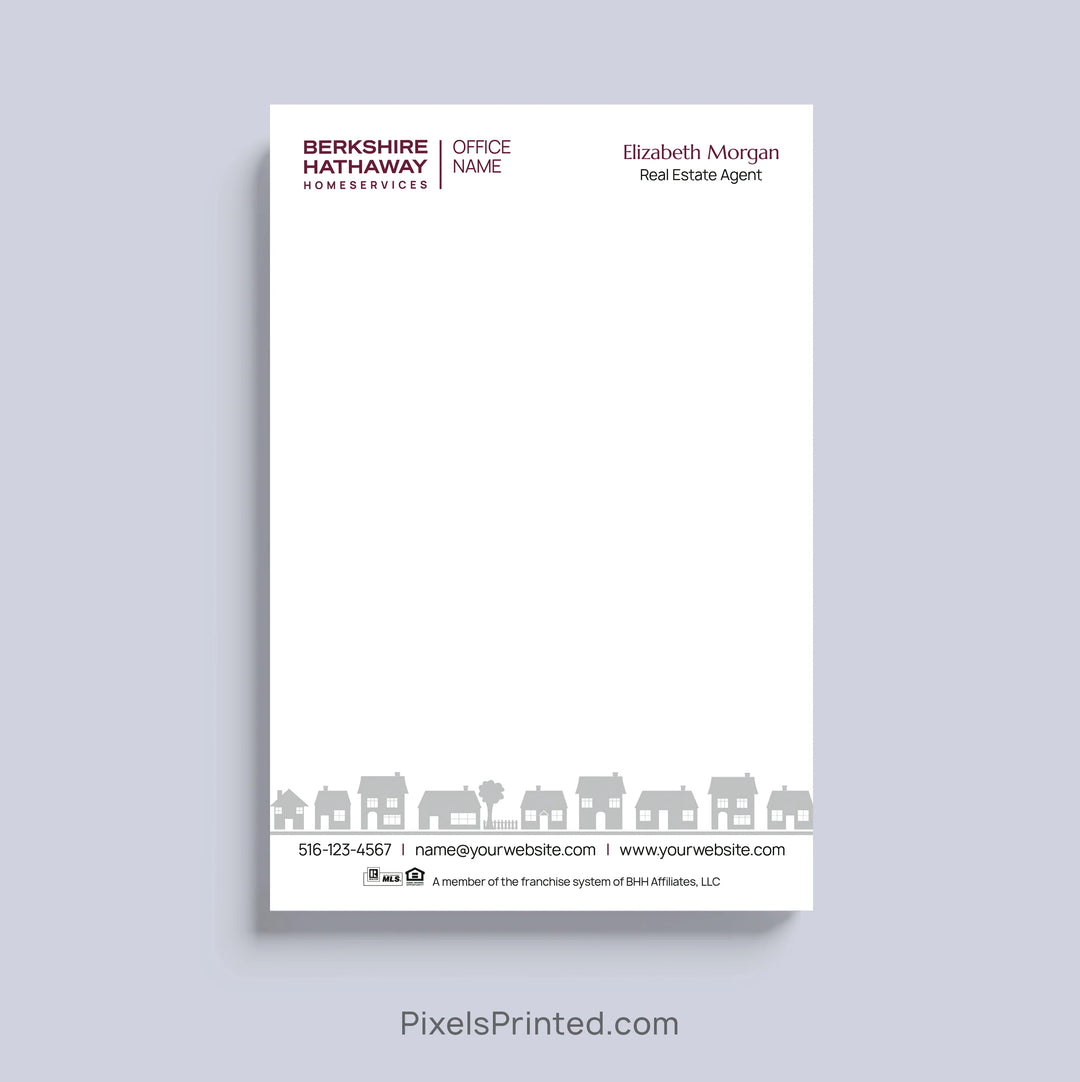 Berkshire Hathaway HomeServices realtor notepad with neighborhood houses design