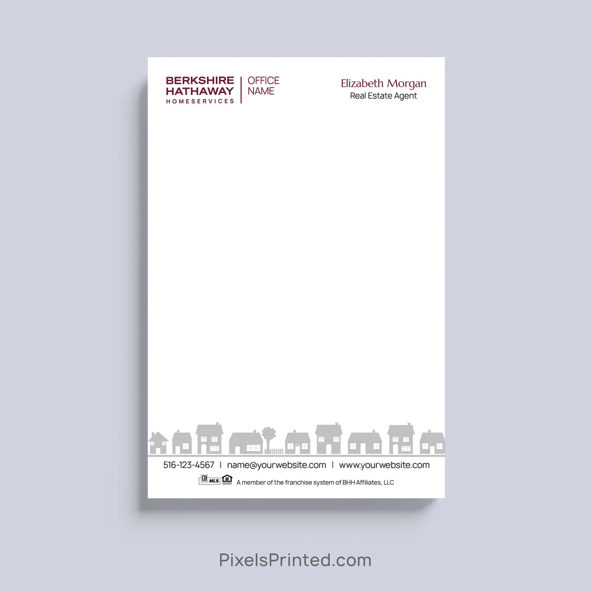 Berkshire Hathaway HomeServices realtor notepad with neighborhood houses design