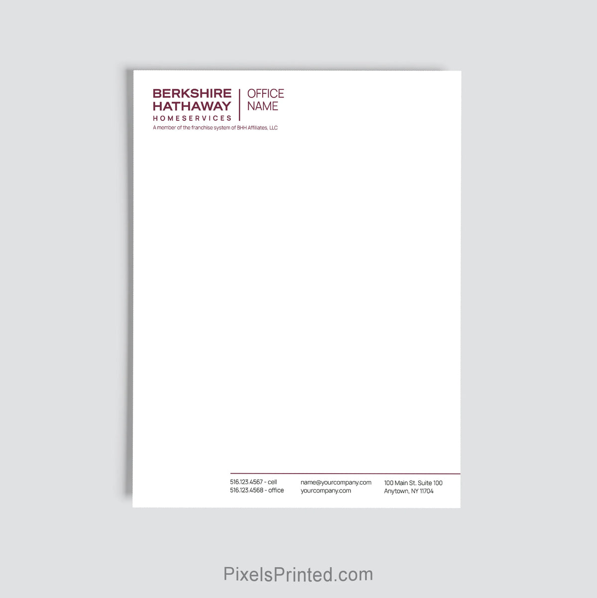 Personalized Berkshire Hathaway real estate letterhead for brokerage offices