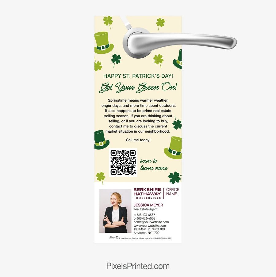 Berkshire Hathaway St. Patrick’s Day neighborhood real estate door hanger PixelsPrinted 