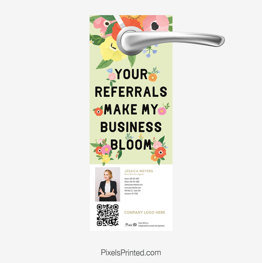 referrals make my business bloom spring real estate door hangers for farming