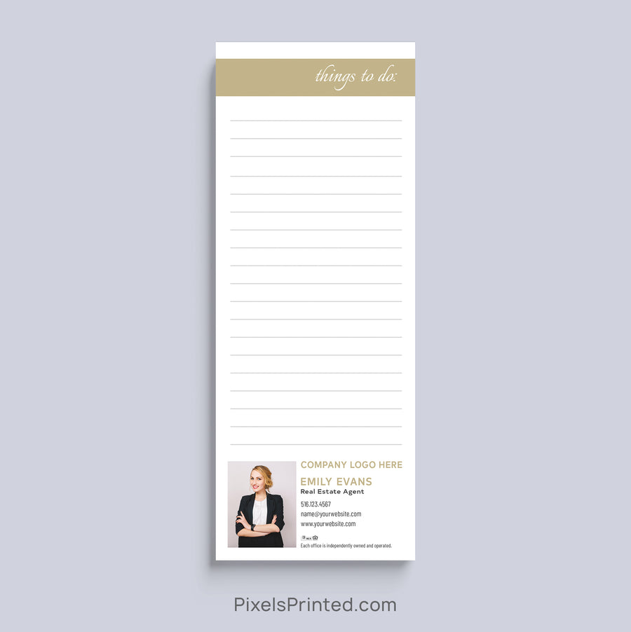 Century 21 Things to Do realtor notepad with headshot and contact information