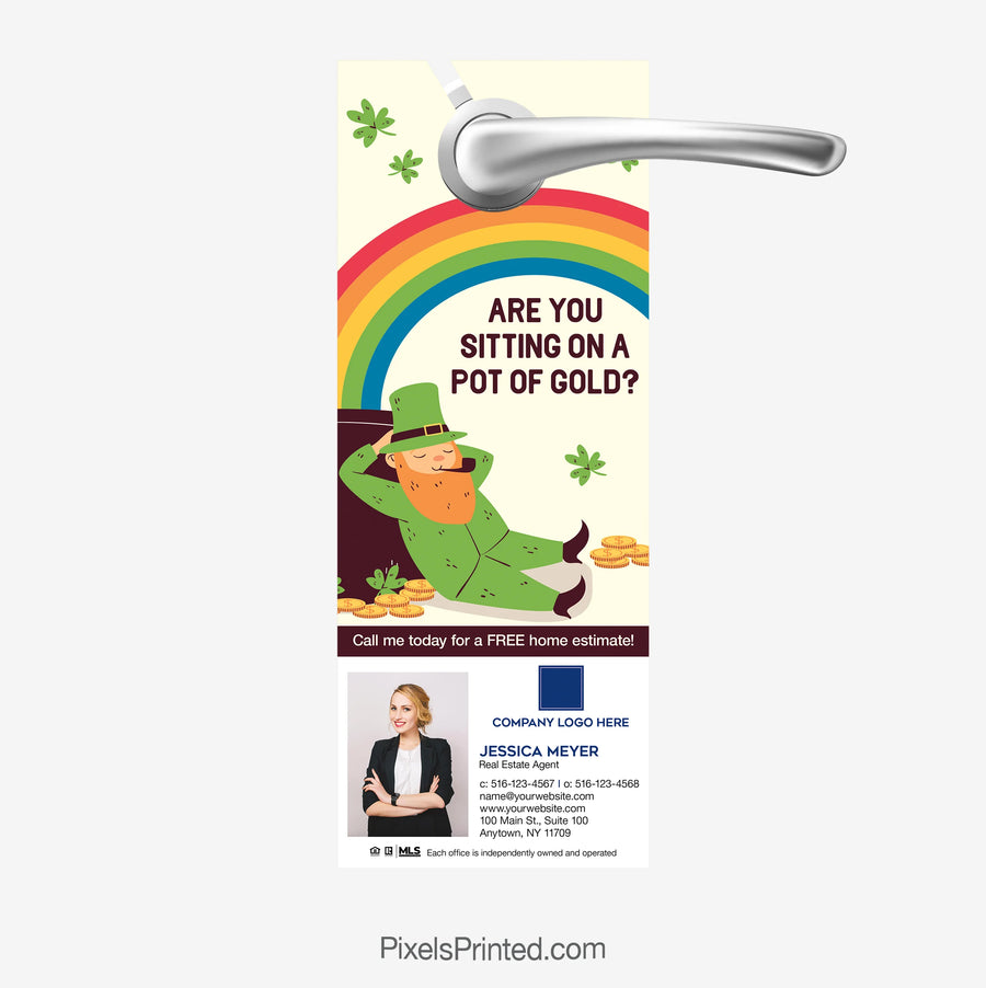 Coldwell Banker Realty St. Patrick's door hanger on pot of gold theme for property equity.