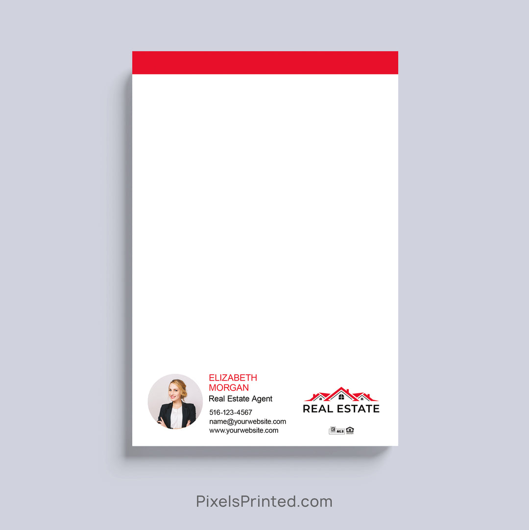 Personalized real estate agent notepad with headshot, logo and contact information