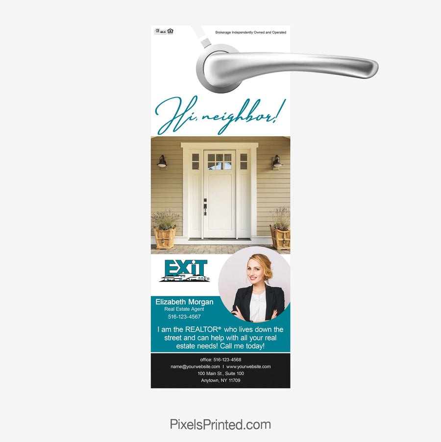 Real estate agent door hanger for neighborhood marketing and homeowner outreach