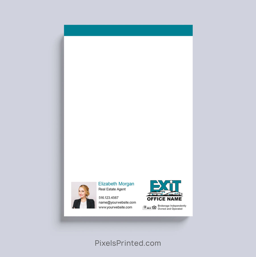 Personalized EXIT Realty realtor notepad with headshot and contact information