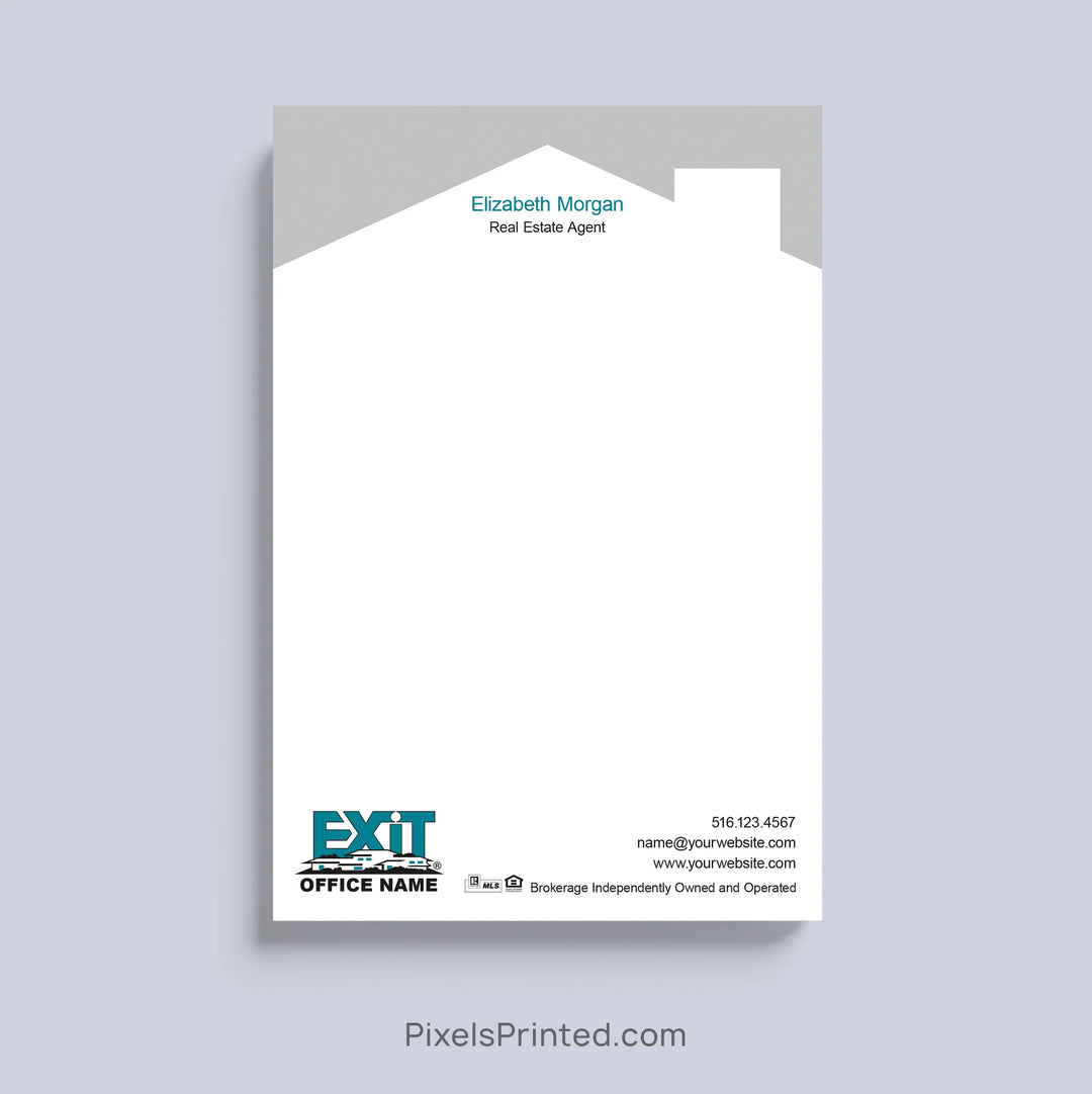 EXIT Realty realtor notepad with house roof design and personalized branding