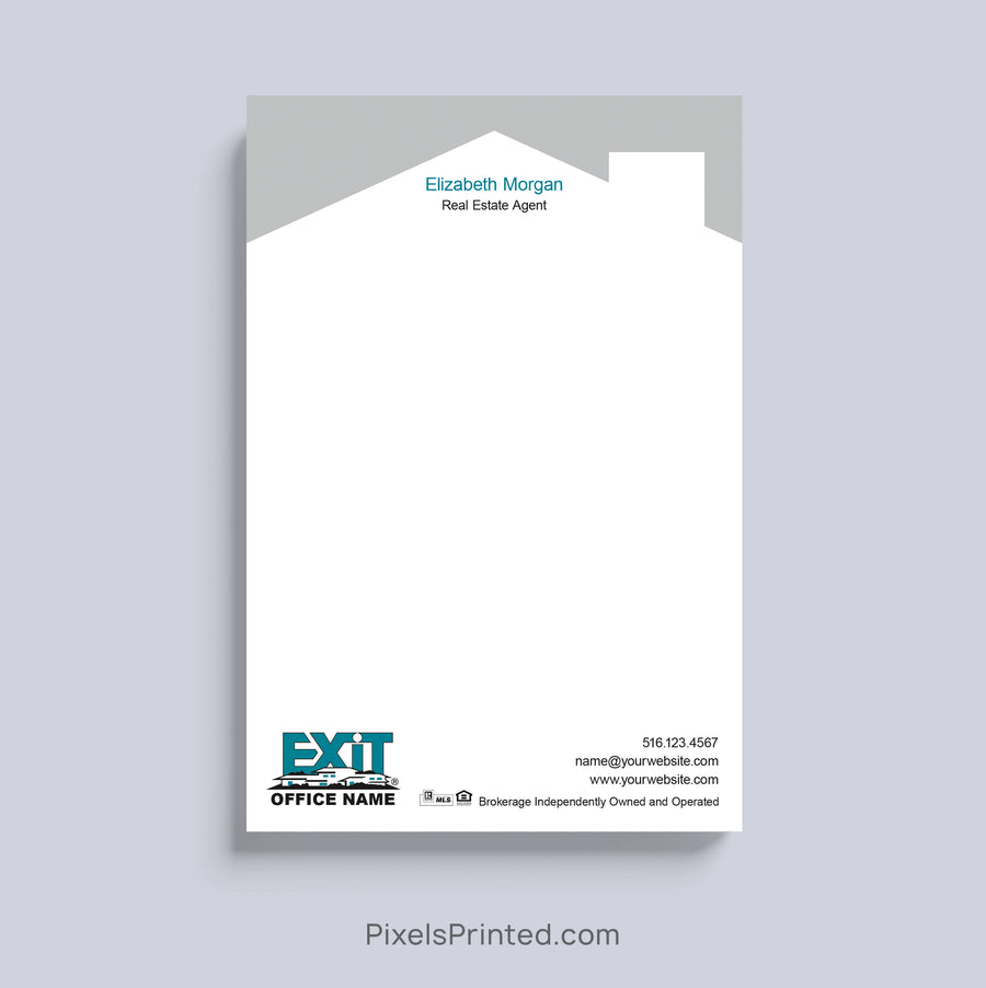 EXIT Realty realtor notepad with house roof design and personalized branding