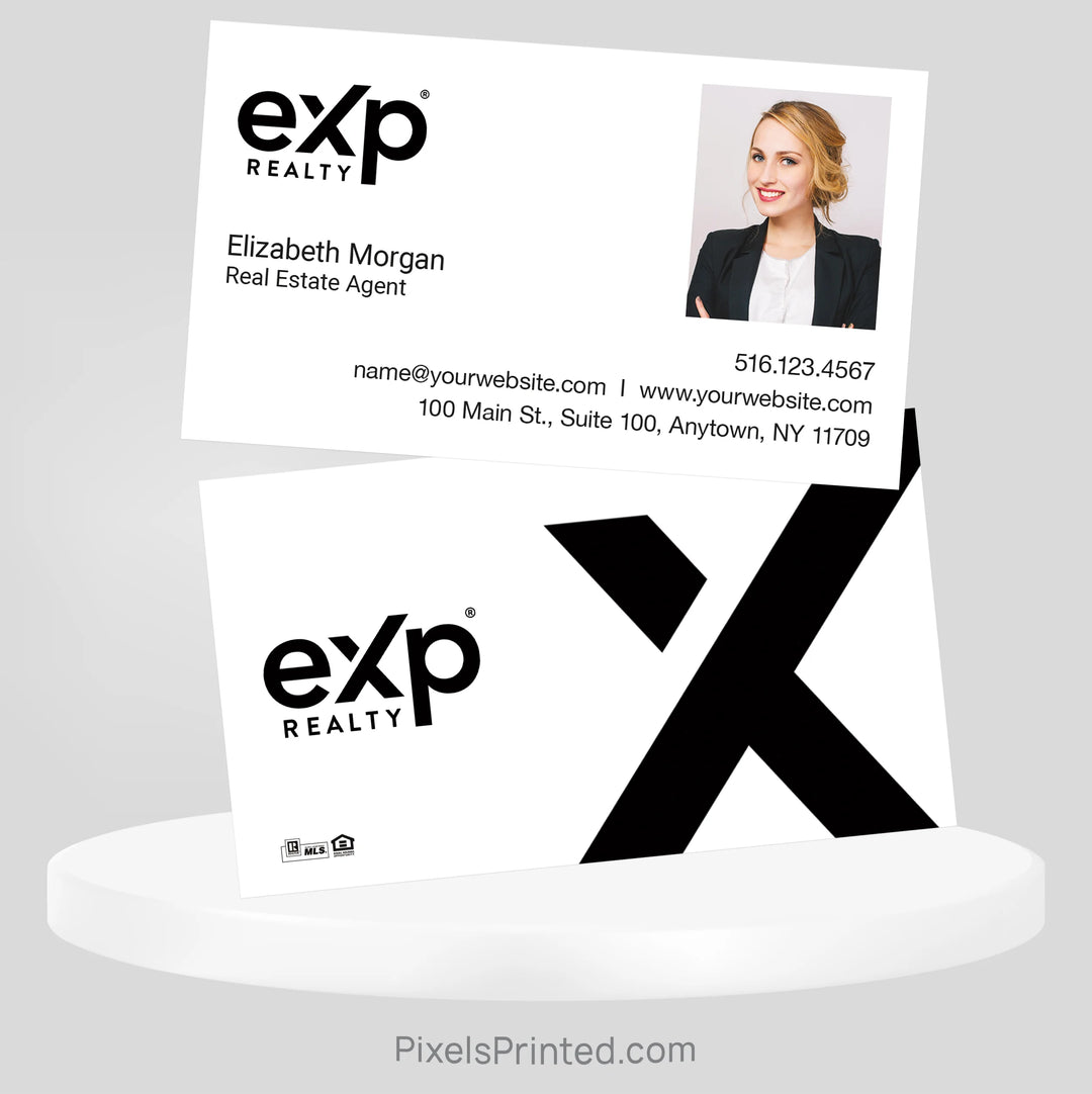 Modern eXp Realty agent business card with contemporary branding and personalized details.