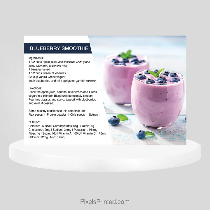eXp Realty blueberry smoothie recipe postcard designed for client appreciation, neighborhood farming, and real estate follow-up.
