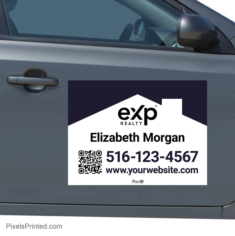 Custom eXp Realty real estate car decal personalized with an agent's branding and contact information.