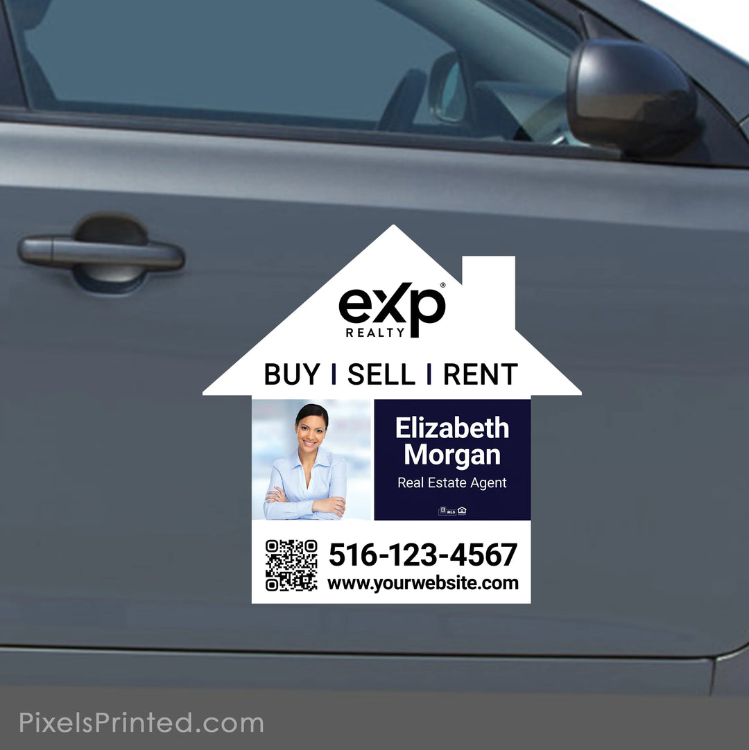 house shaped eXp Realty real estate car magnet with personalized agent contact information