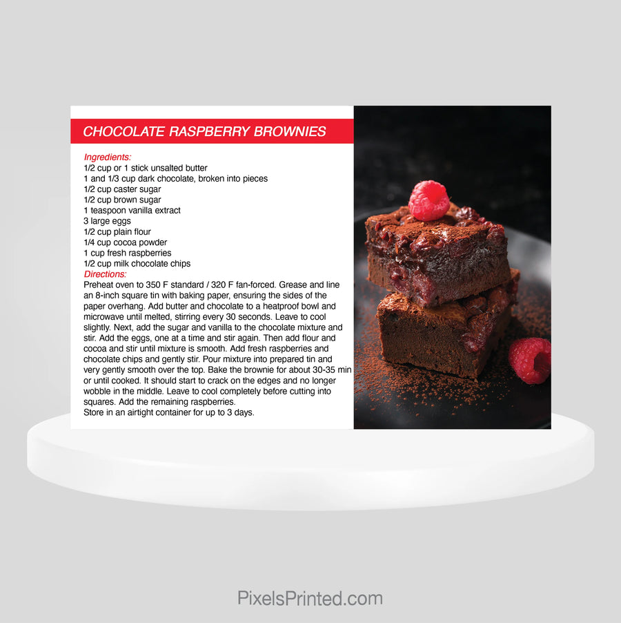 eXp Realty chocolate raspberry brownies recipe postcard that helps agents stay connected with homeowners through useful marketing.