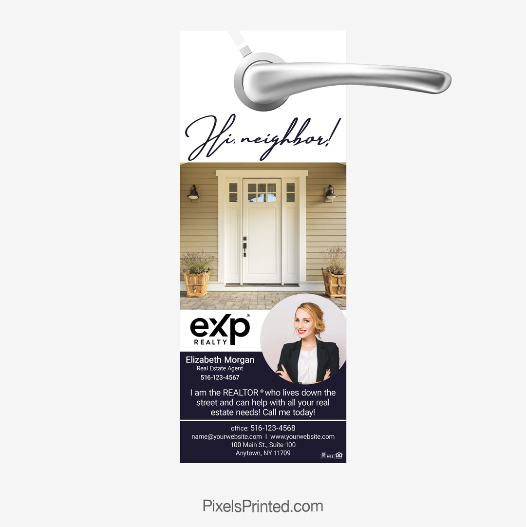 eXp Realty real estate agent door hanger for introducing an agent to homeowners and creating a strong local presence.