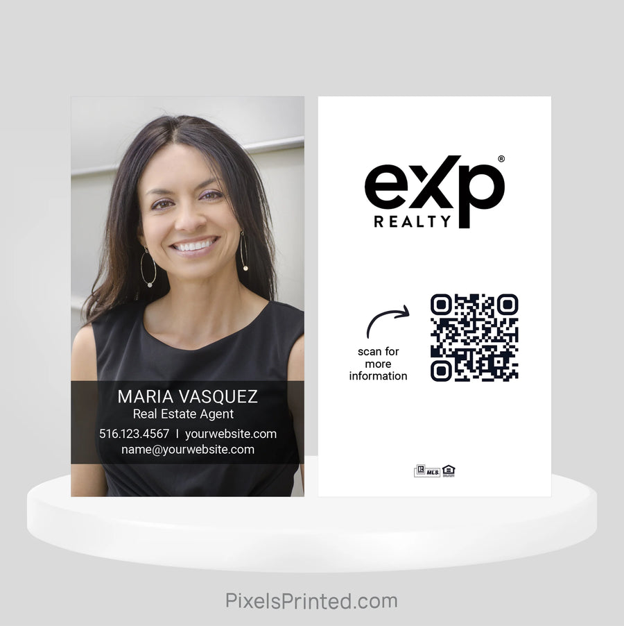 Modern eXp Realty business card personalized for a real estate agent with clean branding and professional layout.