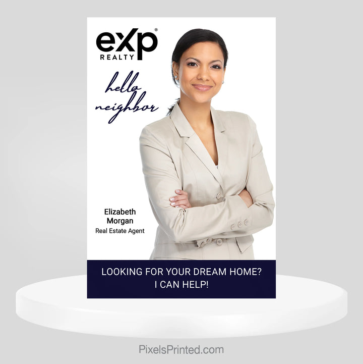 eXp Realty neighborhood introduction postcard that helps agents meet homeowners and establish a local real estate presence.