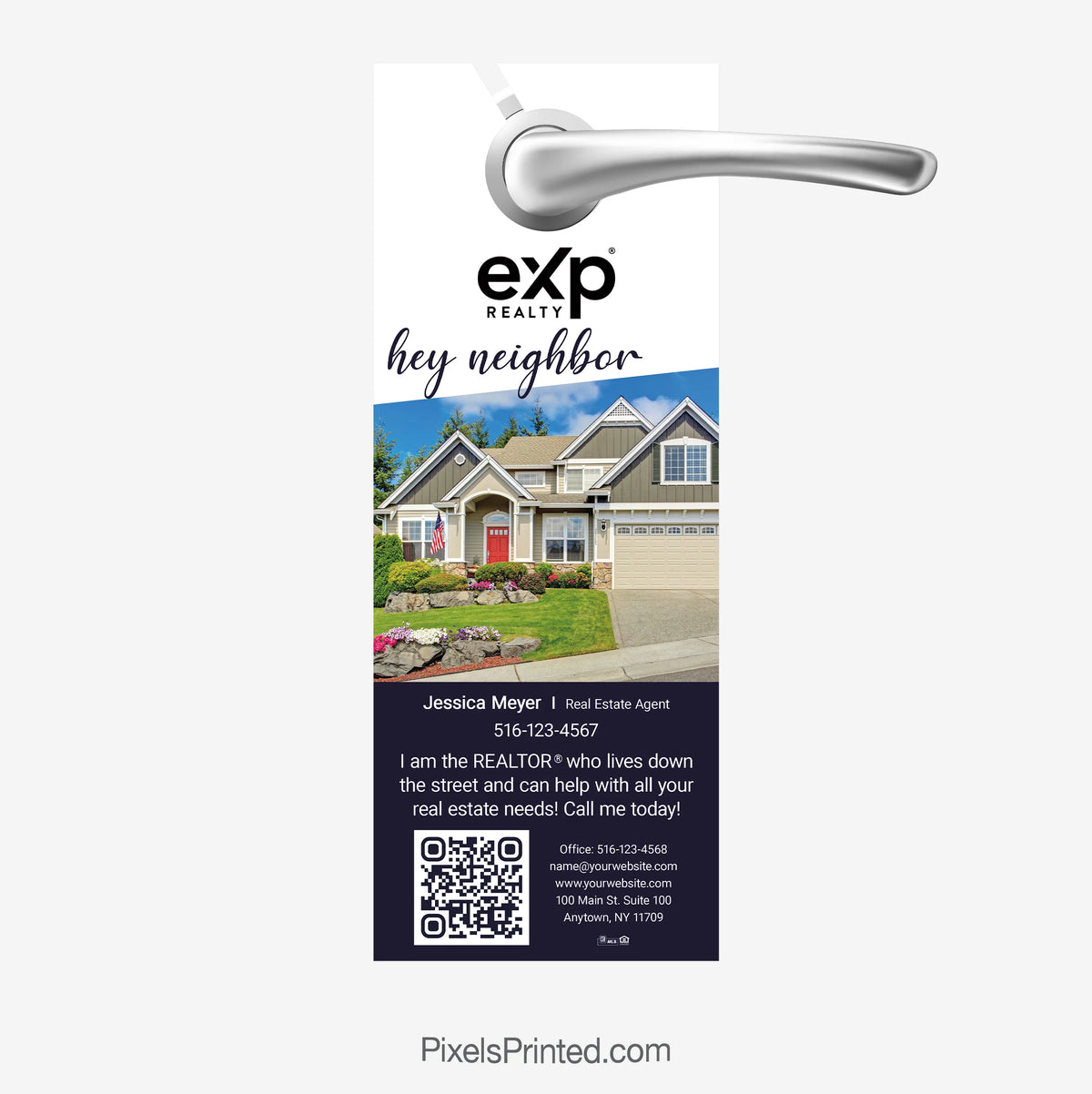 eXp Realty realtor introduction door hanger designed to help agents meet neighbors and establish themselves as the local resource.