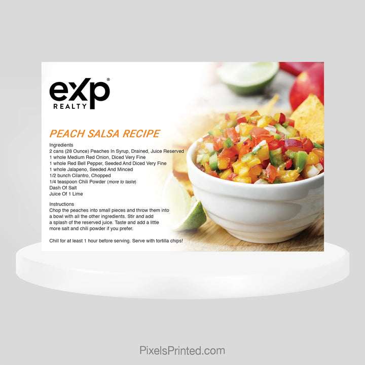 eXp Realty peach salsa recipe postcard that gives real estate agents a memorable way to connect with homeowners.