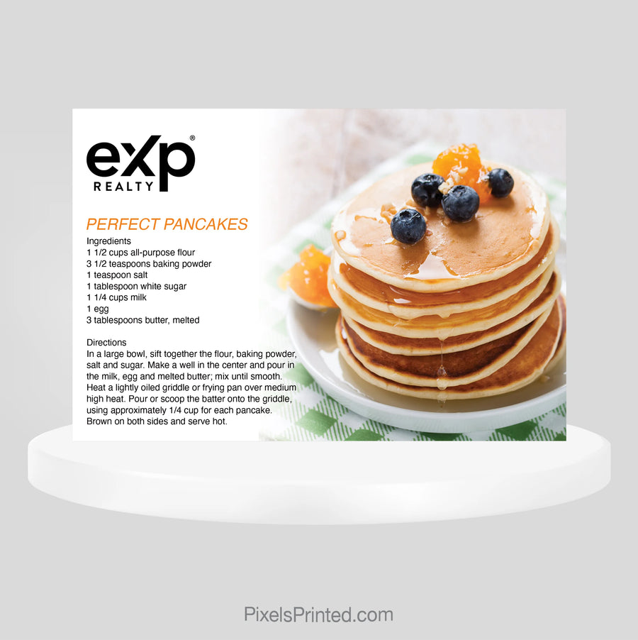 eXp Realty perfect pancakes recipe postcard for real estate agents nurturing relationships and creating repeat neighborhood visibility.