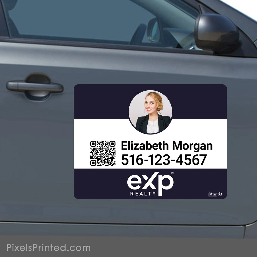 eXp Realty car magnet featuring an agent headshot and QR code for easy access to contact or listing information.