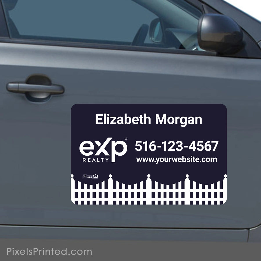 Professional eXp Realty car magnet personalized for a real estate agent's vehicle branding and visibility.