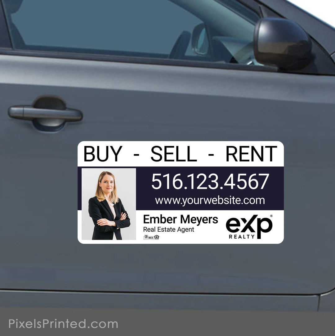 eXp Realty realtor car magnet with personalized agent branding for professional vehicle marketing.