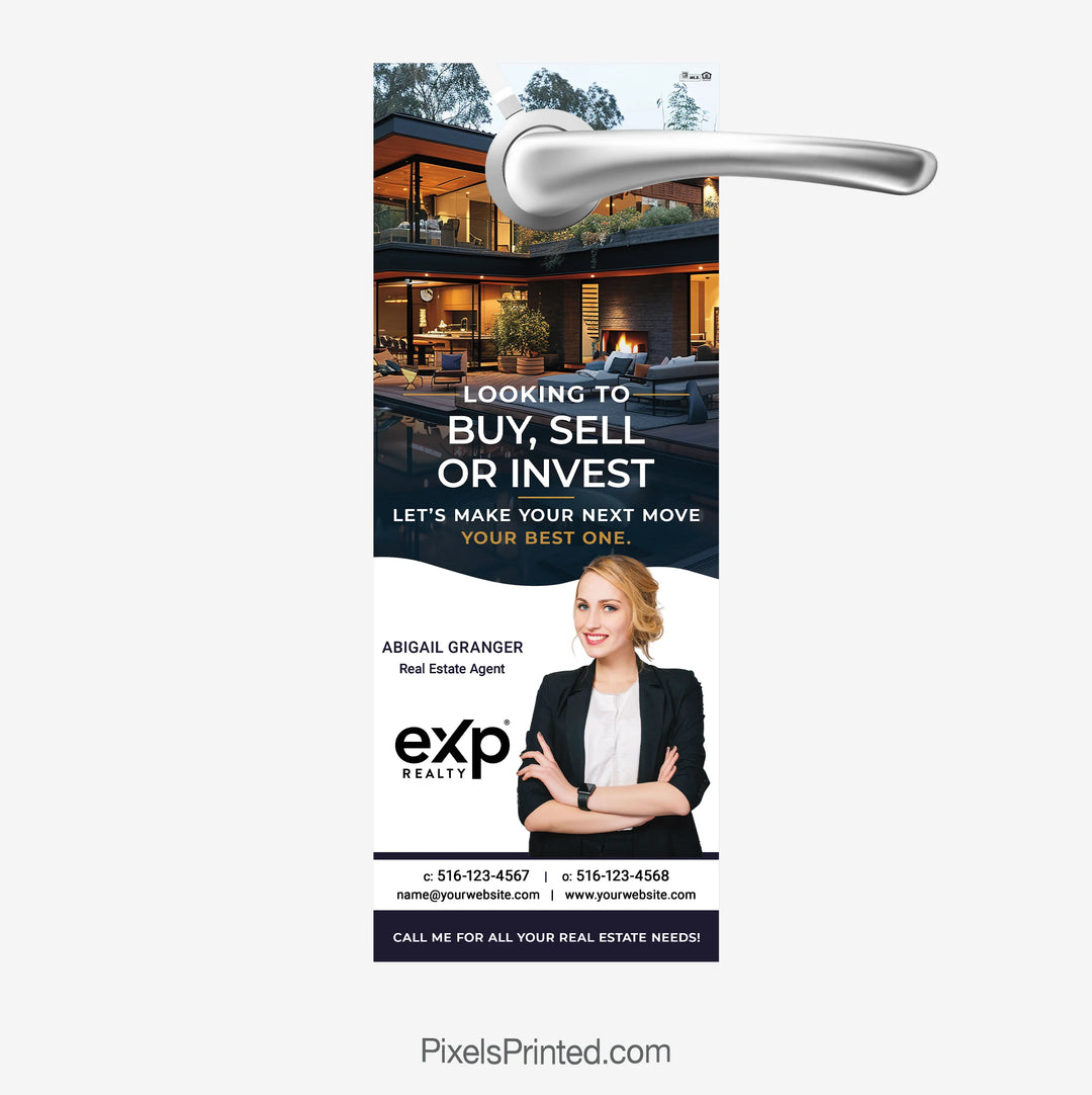 eXp Realty real estate door hanger designed to help agents build visibility and relationships while farming a neighborhood.
