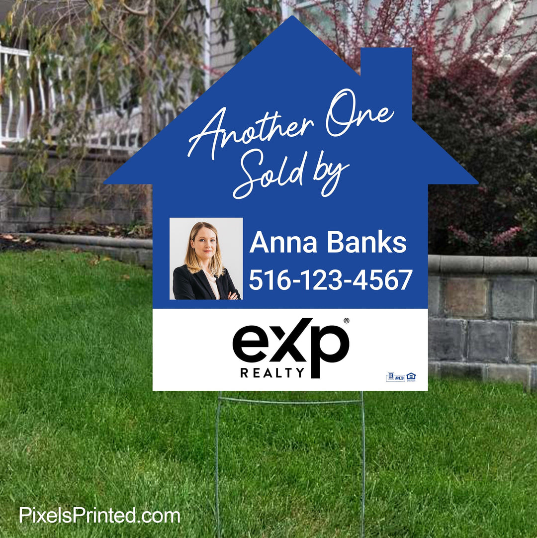 EXP realty sold by house shaped yard sign yard signs PixelsPrinted 