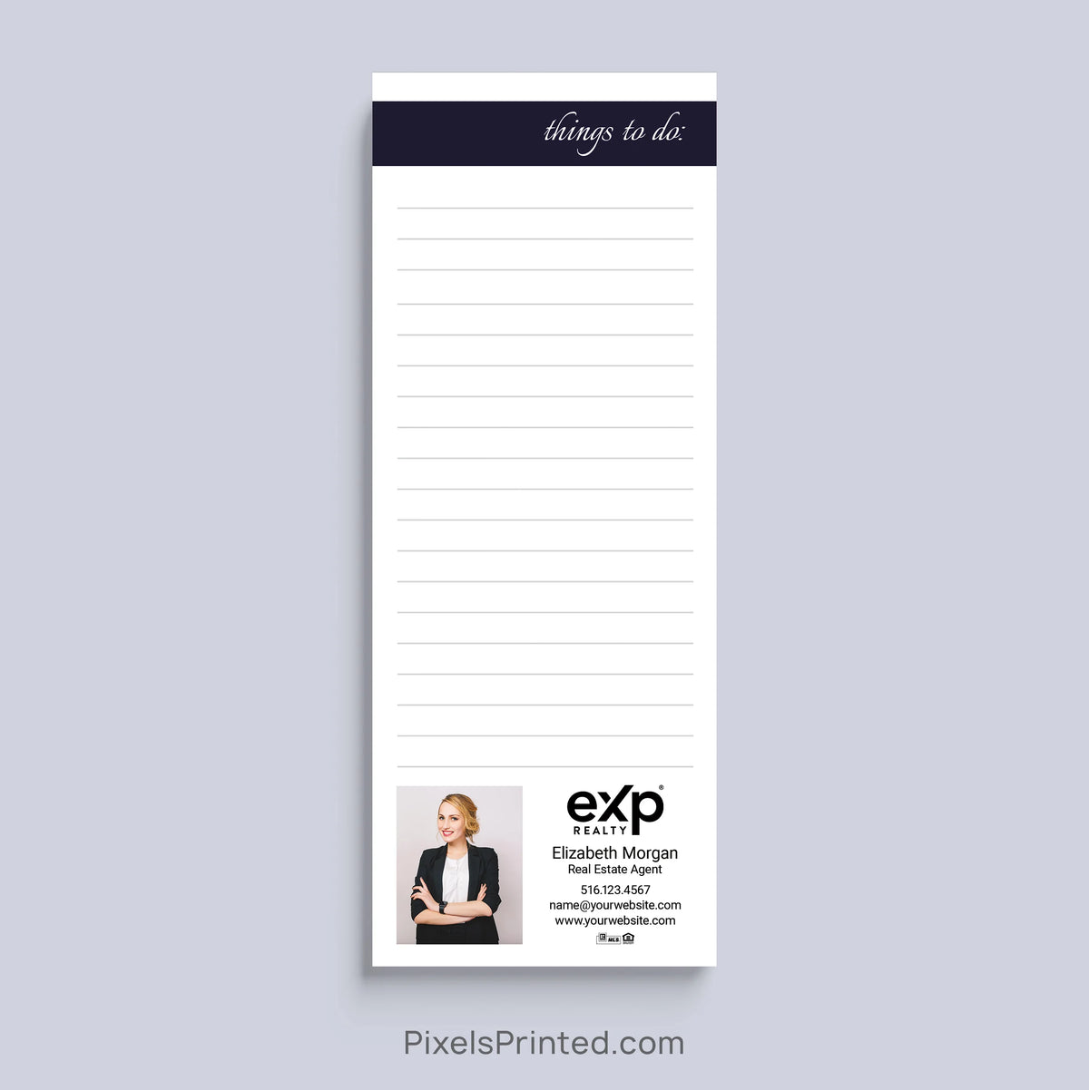 eXp Realty Things to Do realtor notepad with headshot and contact information