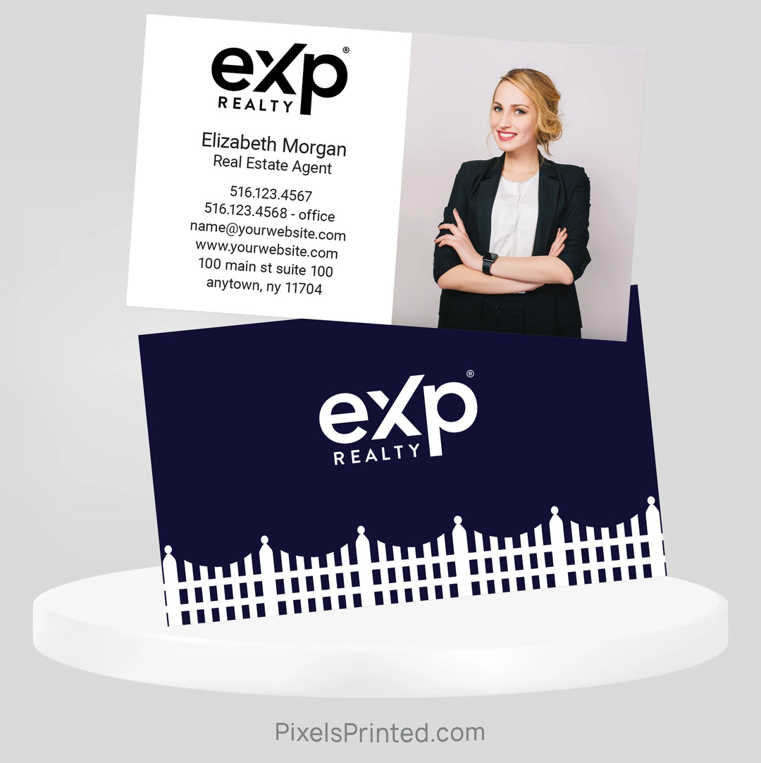 exp realty realtor business cards with white picket fence design