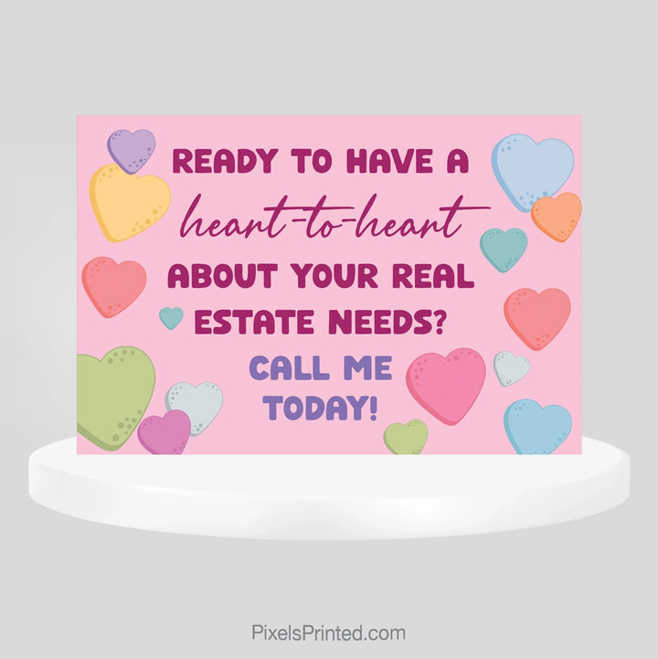 Heart-to-Heart About Your Real Estate Needs | Valentine's Day Realtor Postcard PixelsPrinted 