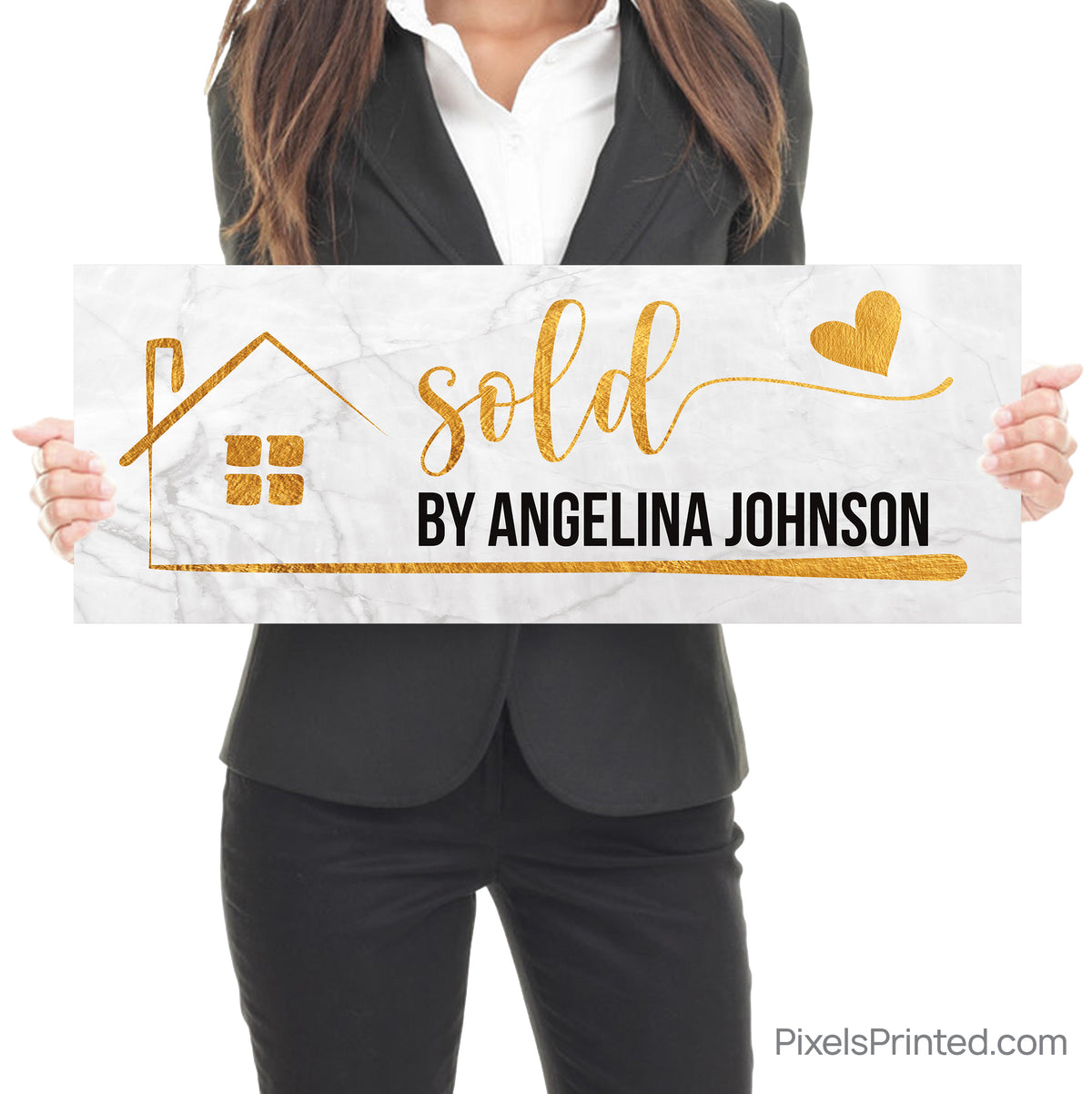realtor sold home celebration photo sign gold