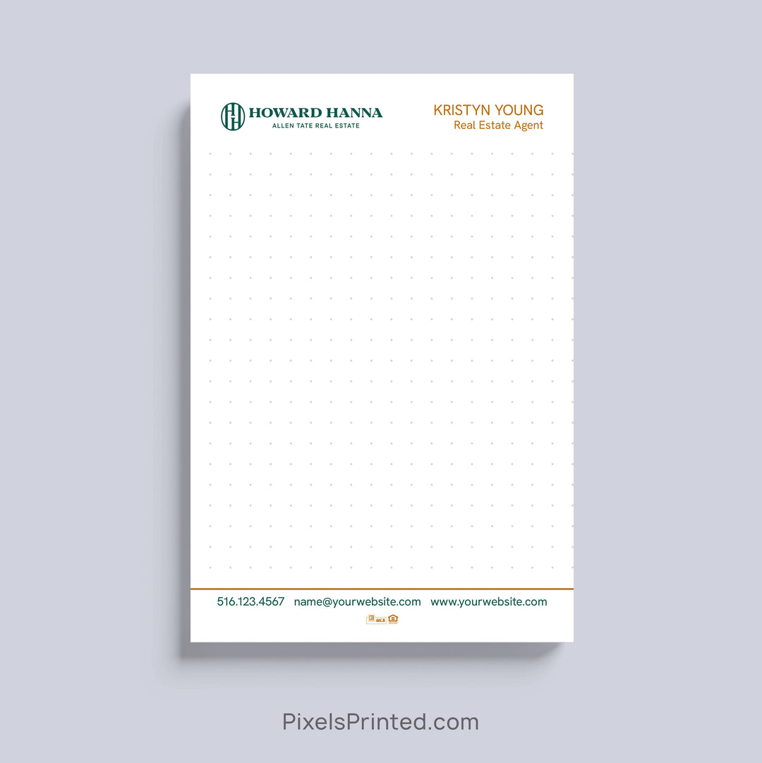 Howard Hanna realtor notepad with house roof design and personalized branding