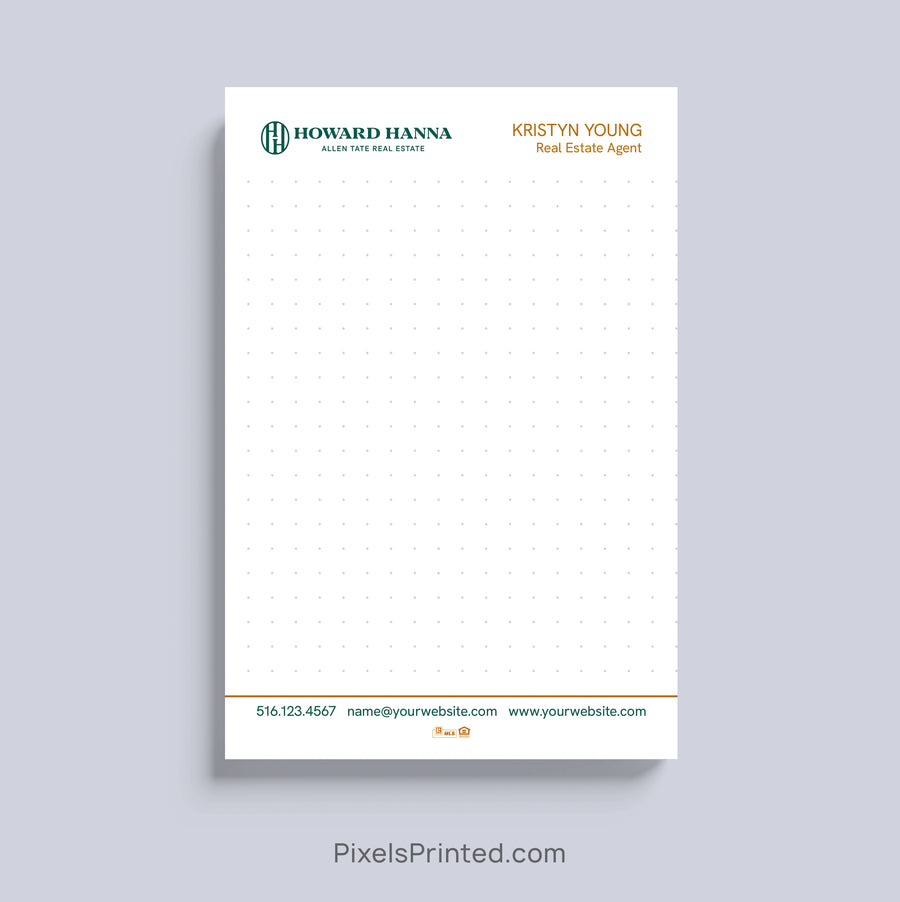 Howard Hanna realtor notepad with house roof design and personalized branding