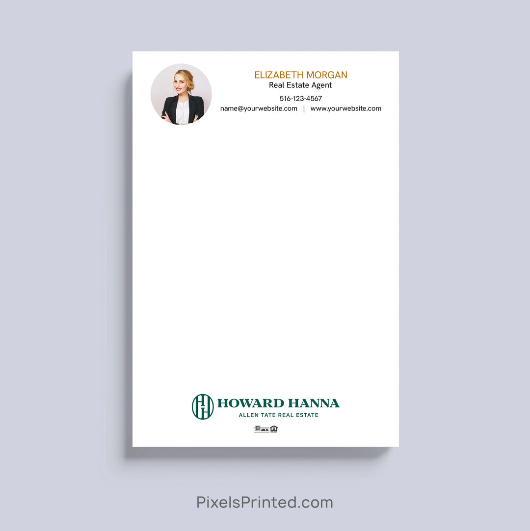 Personalized Howard Hanna realtor notepad with headshot and contact information