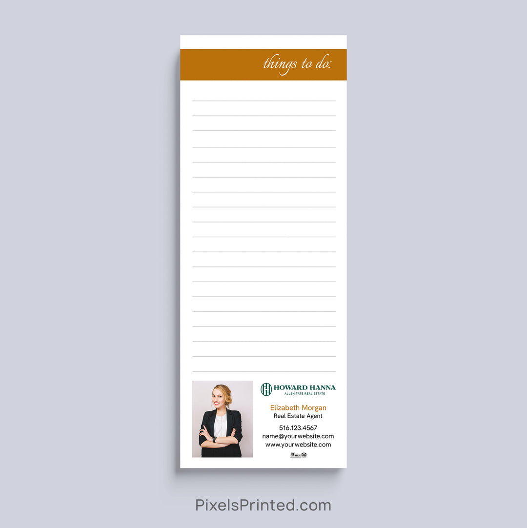 Howard Hanna Things to Do realtor notepad with headshot and contact information