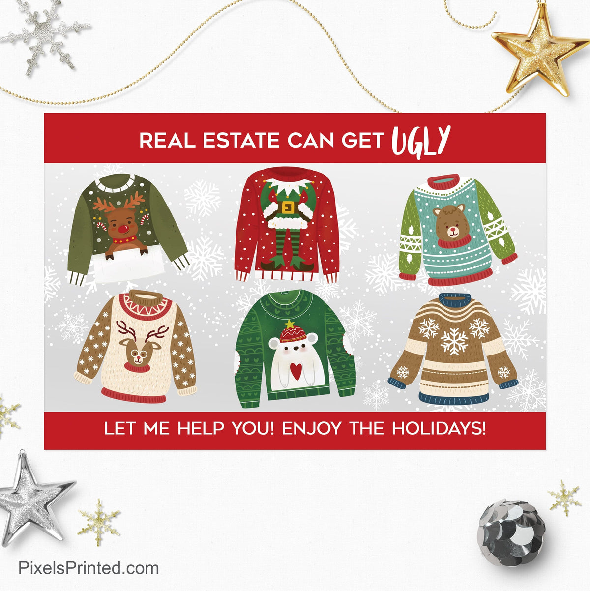 independent real estate Christmas holiday postcards PixelsPrinted 
