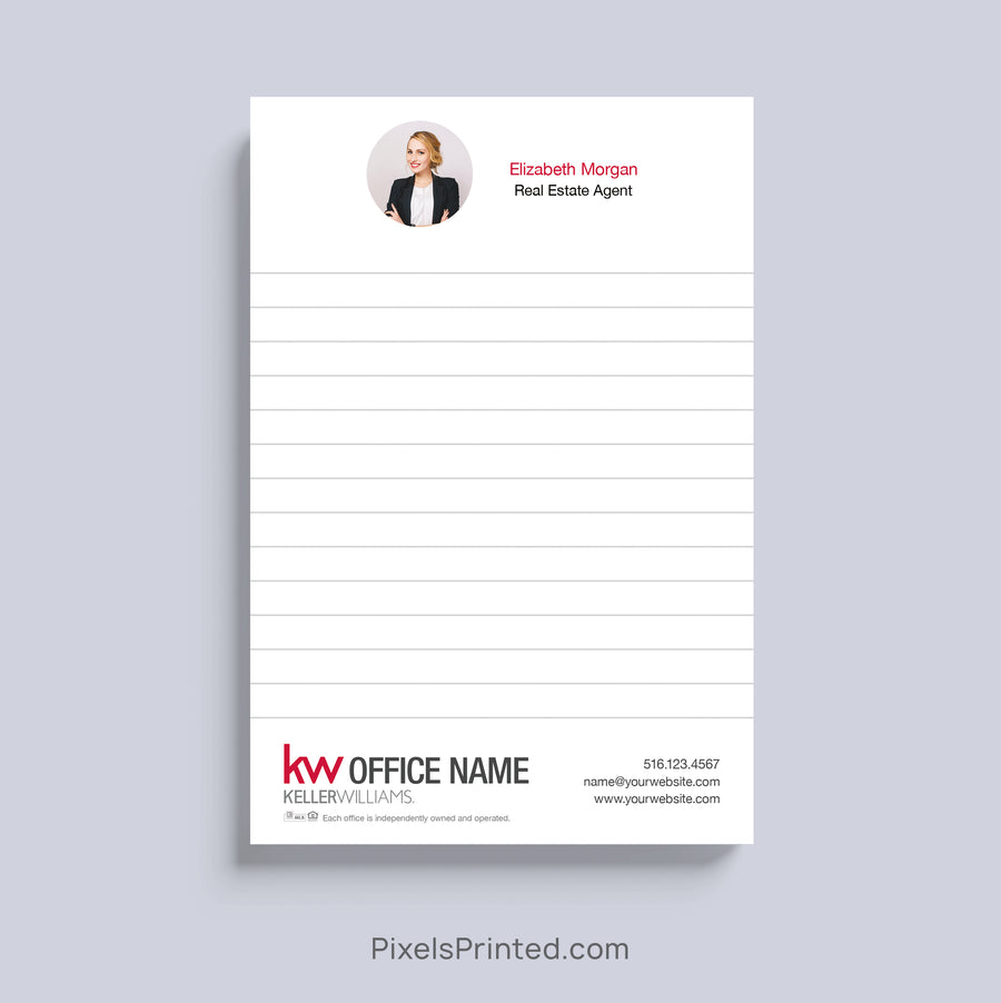 Custom Keller Williams real estate agent notepad with personalized branding