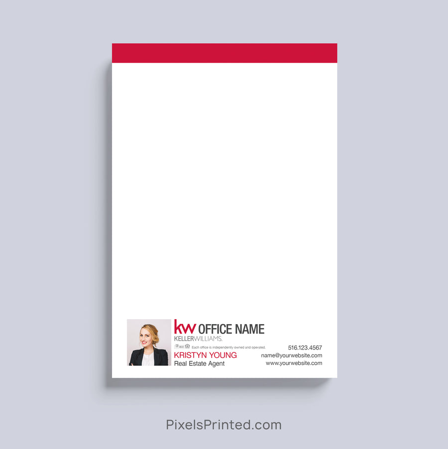 Keller Williams personalized realtor notepad with agent headshot and contact information
