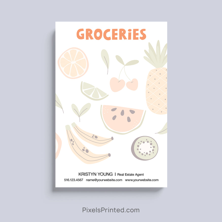 Personalized grocery list notepad for real estate agent with custom branding and contact information
