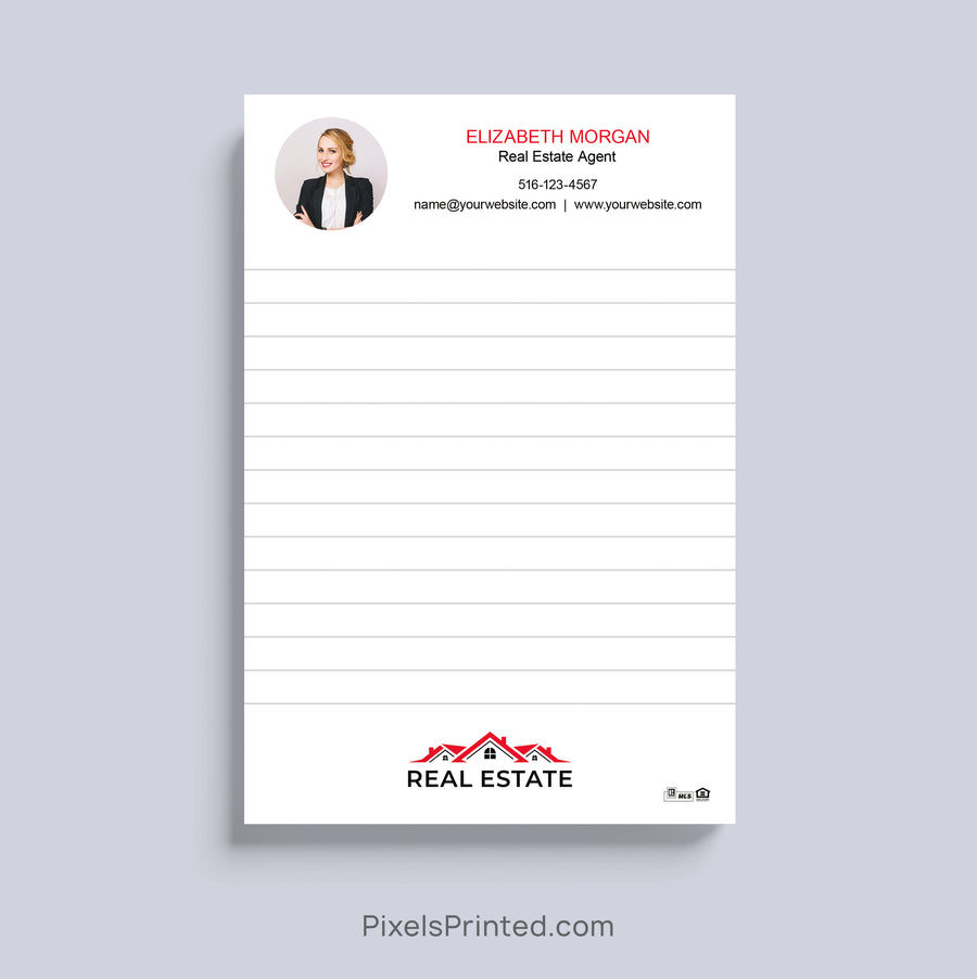 Personalized real estate agent notepad with headshot, logo and contact information