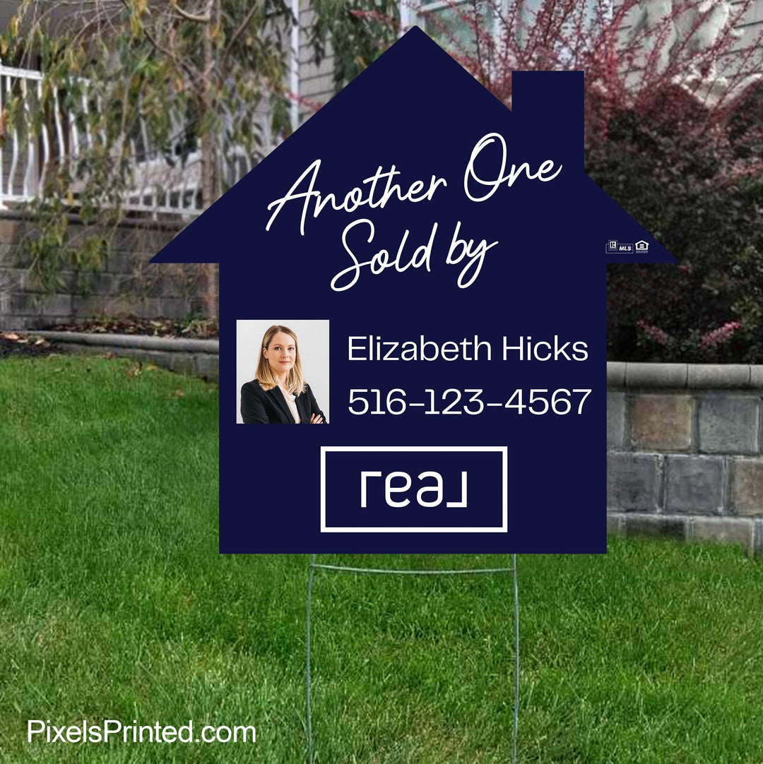REAL real estate sold by house shaped yard sign PixelsPrinted 