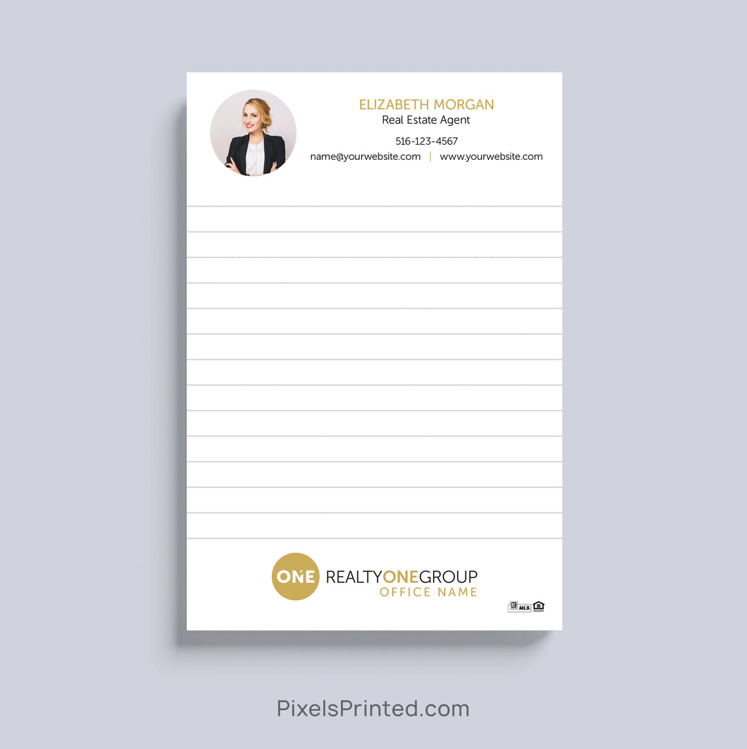 Custom Realty ONE Group real estate agent notepad with personalized branding