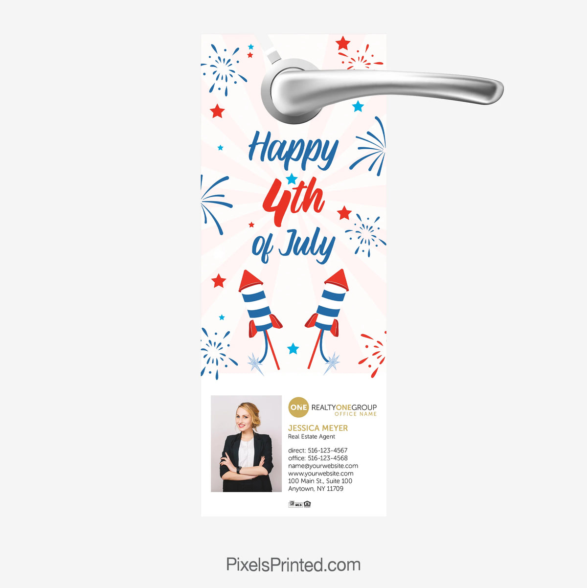 Fourth of July door hanger for real estate agents celebrating homeownership